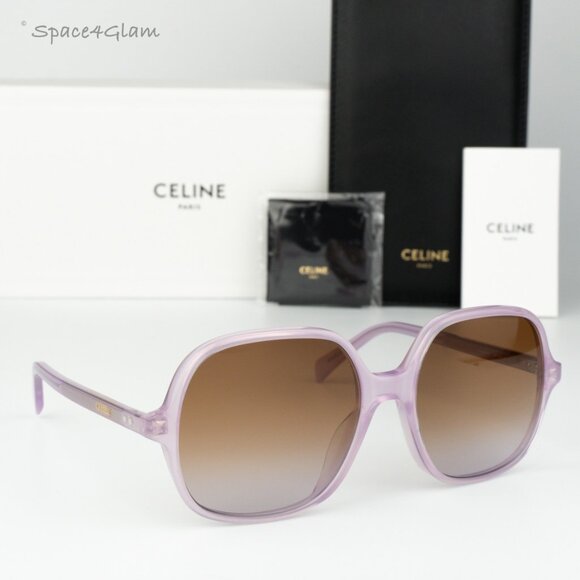 NEW Celine CL40244U 78F Opal Lilac Gradient Brown Women Geometric Sunglasses - Picture 3 of 9